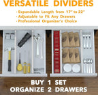 SpaceAid 4 Pack Bamboo Drawer Dividers with Labels, Kitchen Adjustable Drawer Organizers, Expandable Organization for Home Clothes Dressers (17-22 in, White)