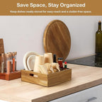 Acacia Wood Utensil Holder for Party, 6-Compartment Paper Plate and Silverware Organizer with Handles, Rustic Utensil Caddy for Parties, Outdoor Gatherings, and Kitchen Countertop Organization
