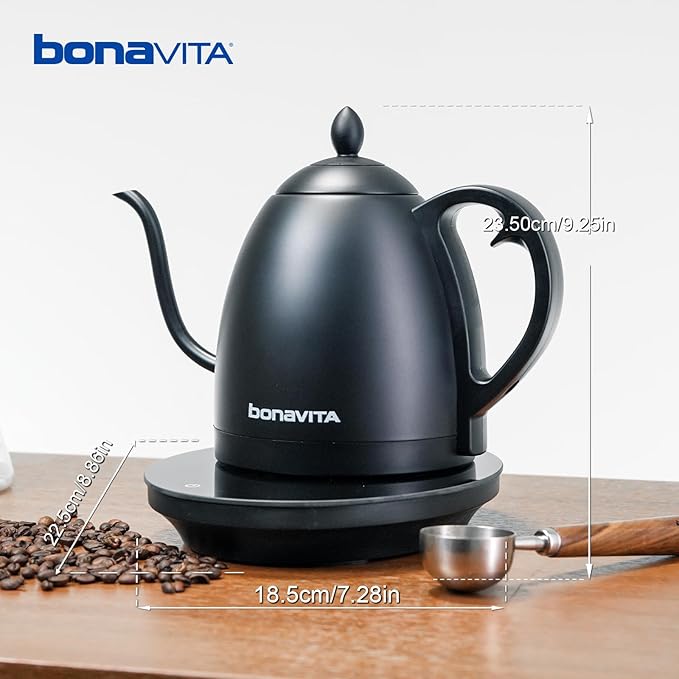Bonavita Cosmopolitan 1.0L Gooseneck Electric Kettle, Stainless Steel Water Boiler for Coffee Brew and Tea Precise Pour Control, 6 Preset Temps, Glass Touch Panel, 1200W Fast Boil, Matte Black