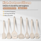 E-far Silicone Cooking Utensils Set, 7-Piece Khaki Heat Resistant Kitchen Utensils Set, Kitchen Nonstick Tools Spatula Ladle Spoon Pasta Server for Non-stick Cookware, Non-Toxic & Dishwasher safe