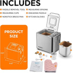 Neretva Bread Maker, 20-IN-1 2LB Bread Machine Dual Heater Bread Maker Machine Automatic with Nonstick Ceramic Pan, 15H Timer & 1H Keep Warm Set, Low Noise, Stainless Steel Breadmaker Recipe-Silver