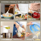 P&P CHEF Silicone Cooking Utensils Set, 12PCS Kitchen Utensils Set with Wooden Handle for Nonstick Cookware, Ladle, Spoon, Spatula, Tong, Heat-resistant & Non-scratch, Non Smell & Healthy, Khaki