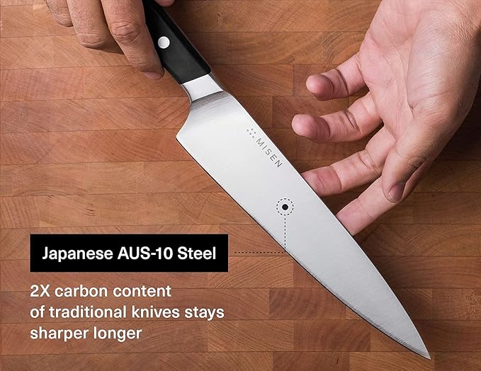 Misen 8" Chef Knife – High Carbon Japanese AUS-10 Stainless Steel – Hybrid German & Japanese Blade – Precision Kitchen Knife for Professionals & Home Cooks – Ultimate Cutting Performance - Black