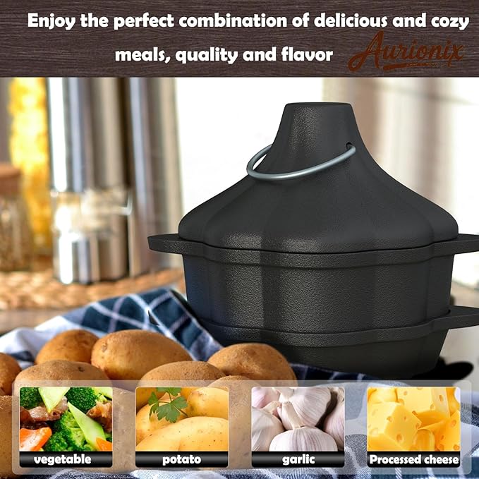 Wood Stove Humidifier + Garlic Roaster Steamer Set, Cast Iron Cookware for Fireplace, Camping, Kitchen - Pre-Seasoned, Heat-Resistant, Eco-Friendly