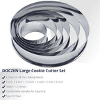 DOCZEN 6 PCS Round Cookie Cutter Set (2, 3, 3.5, 4, 5, 6 Inch) - Biscuit Cutters For Baking - Large Circle Cookie Cutters Variety Pack, Metal Stainless Steel, 6 Pack