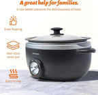 Slow Cooker 6+ Quart Black Uniform Heating,Non Stick Pot,Aluminum,6.5Qt Slow Cooker Makes Your Food More Delicious.Suitable as a Gift for Wives,Parents,and Friends