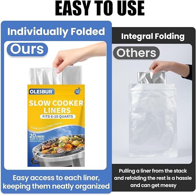 20 Count Slow Cooker Liners, 14"x22", Fits 3-8 Quarts, Disposable Pot Liners Compatible with Crockpot, Oval Large Size, BPA-Free Cooking Bags, Kitchen Accessories, Cook with Ease