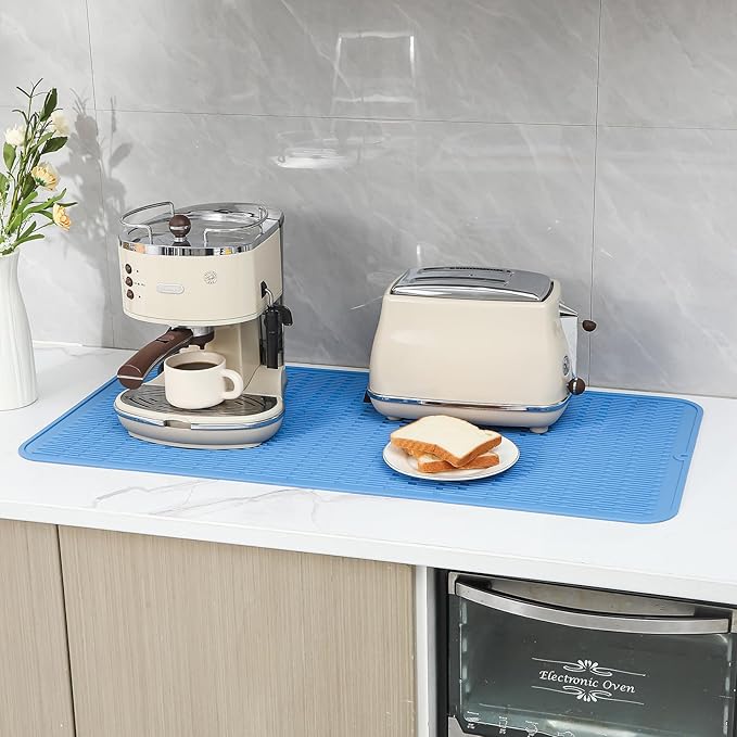 Silicone Dish Drying Mat for Multiple Usage,Easy clean,Eco-friendly,Heat-resistant Silicone Mat for Kitchen Counter or Sink,Refrigerator or Drawer Liner Lichen BlueL 5XL 36inches x 18inches