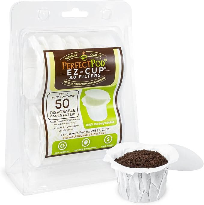 Perfect Pod EZ-Cup Paper Coffee Filters with Patented Lid for Single-Serve Coffee Brewers and Coffee Pods, Compatible with Keurig, 12-Pack (600 Filters)