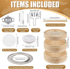 Tessco for you 59 Pcs 2 Tier 12 Inch Bamboo Steamer Basket Set Including Bamboo Steamer Stainless Steel Ring Dumpling Maker Mold and Cutter Spoon 2 Pair Chopsticks 2 Sauce Dish 50 Paper Liners