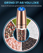 XinXu Gravity Automatic Electric Pepper and Salt Grinder, Auto Salt or Pepper Mill Shaker Stainless Steel,Blue LED Light,One Hand Operated, Copper