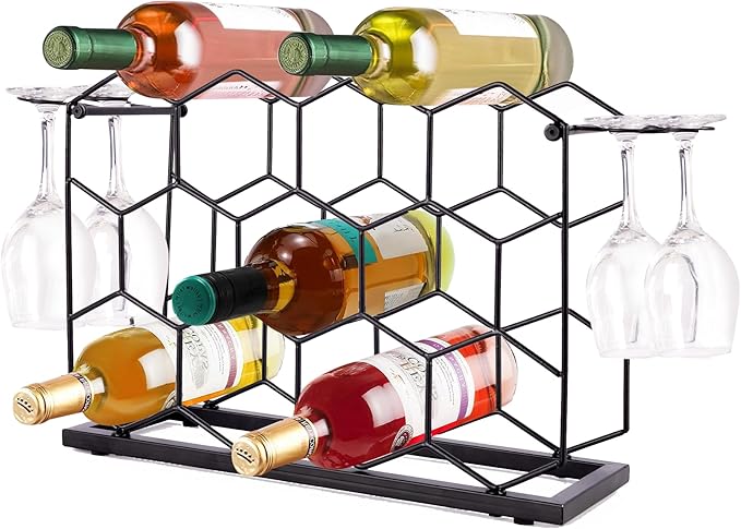 Countertop Wine Rack - 14 Bottle Freestanding Modern Black Metal Small Wine Rack - 3 Tier Small Tabletop Wine Bottle Storage Stand, for Kitchen,Bar,Cabinet.