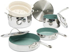 Bloomhouse - Two Time Oprah's Favorite Things Winner - 8 Piece Triply Stainless Steel Pots and Pans Cookware Set W/Sage Green Non Toxic Pro Ceramic Non Stick Interior