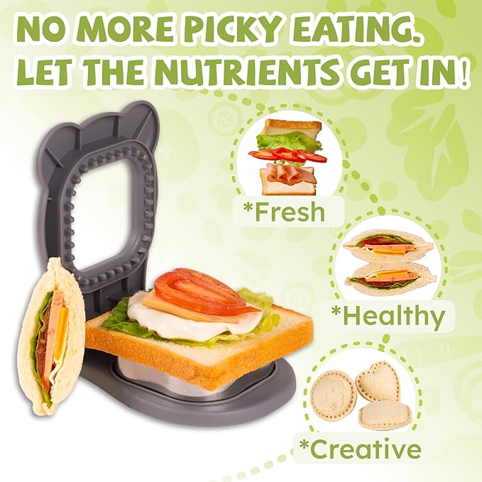 Uncrustables Sandwich Maker Sealer Cutter, Crustless Sandwich Cutter, PB&J Uncrustable Maker - Grey Square Shape + Pink Round Shape
