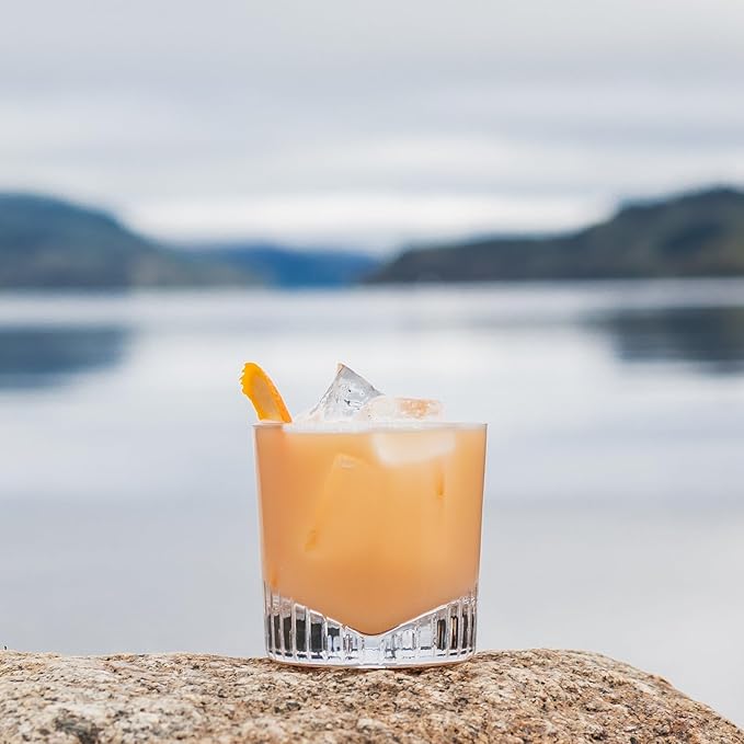 NUDE Whiskey Glasses Set of 4 – Caldera 9.25 oz Lead-Free Crystal Old Fashioned Rocks Glasses for Whisky, Scotch & Bourbon – V-Shape Motif Base, Dishwasher Safe Barware