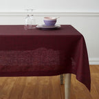Solino Home Square Linen Tablecloth 52 x 52 Inch - 100% Pure Linen Red Garnet Table Throw - Athena, Machine Washable Tablecloth for Summer, Fall, Autumn