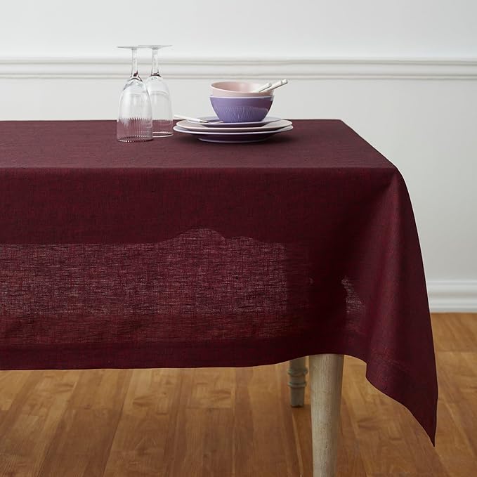 Solino Home Red Garnet Tablecloth 54 x 72 Inch - Athena, 100% Pure Linen Rectangle Tablecloth - Machine Washable Table Cloth for Summer, Fall, Autumn
