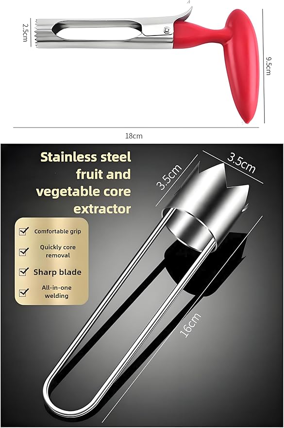 Fruit and Vegetable Corer Pepper Seed Apple Remover Bell Pepper Tomato Corer Tool Stainless Steel Kitchen Gadget (PepperAppleStrawberry corer B)