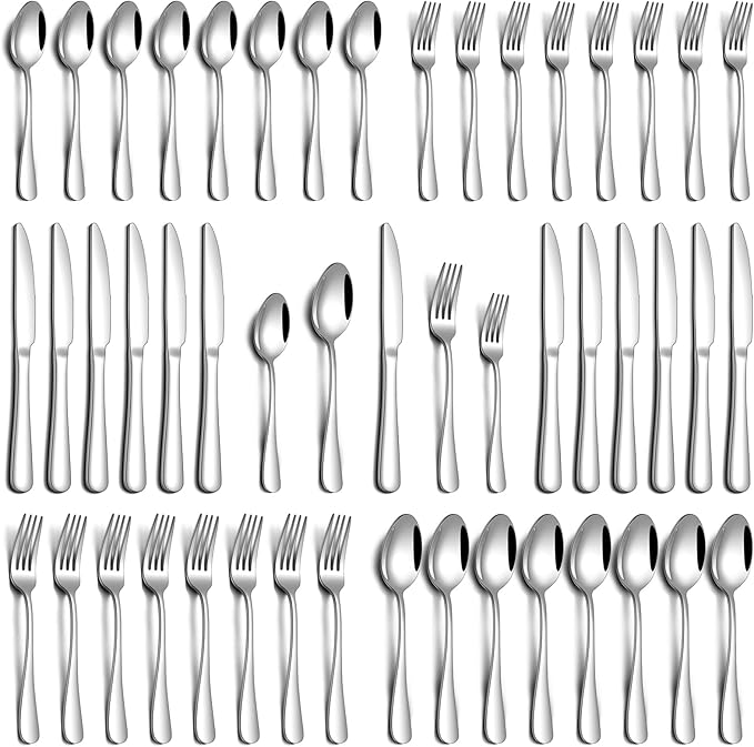 40 Piece Silverware Set, Stainless Steel Flatware Set for 8 Food Grade Novelty Flatware Cutlery Utensil Set Include Knife Fork Spoon Mirror Polished Dishwasher Safe