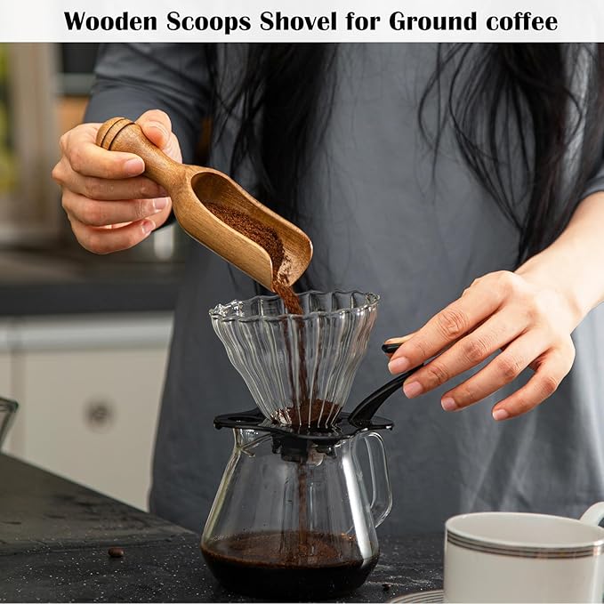 Wooden Scoops for Canisters 2PCS Wooden Scoop for Jars 4.9″Med-size Acacia Measuring Spoon for Ground Coffee Scoops Shovel Kitchen Scooping for Powder Bath Salt Laundry Detergent Shove-Multipurpose