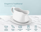 Kook Gravy Boat & Saucer, 17 oz, Ceramic Serving Dish, Dispenser with Tray for Sauces, Dressings and Creamer, Large Handle, Microwave and Dishwasher Safe, White (Classic Gravy Boat)