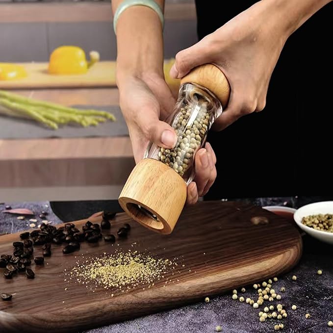 Pepper Grinder Wooden Salt and Pepper Grinder Set Manual Pepper Mill Zinc Alloy Handle Shakers Adjustable Coarseness Retro Style Wood Salt and Pepper Shakers (6in-burlywood)