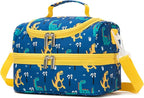 Insulated Kids Dual Compartment Lunch Bags Tote for Girls Boys Toddler Lunch Boxes Pre-School Toddler Kindergarten Picnic Camp Food Cooler Thermal with Strap (Z Yellow Dinos)