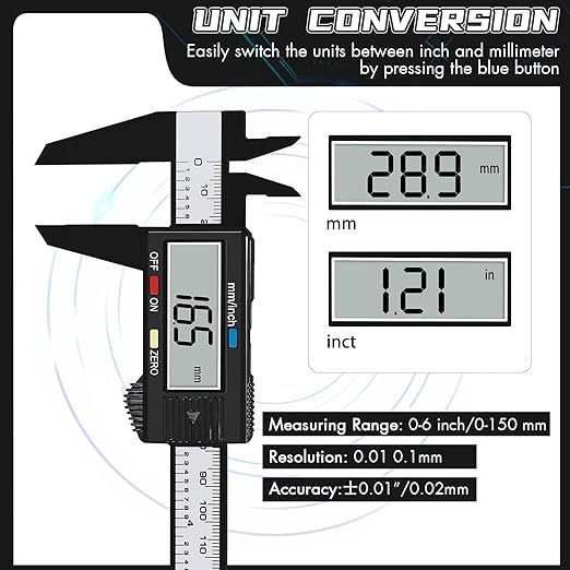 Electronic Digital Calipers, inch and Millimeter Conversion,LCD Screen displays 0-6" Caliper Measuring Tool, Automatic Shutdown, Suitable for DIY/Jewelry Measurement (New150mm Black Plastic)