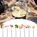 6 PCS 9.5'' Stainless Steel Fondue Forks with Wooden Handle, Color Coding Heat Resistant Fondue Sticks, Cheese Chocolate Fountain Forks for Roast Marshmallows, Grill Meat, Fruits, Dessert & Barbecue