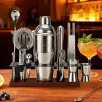 23-Piece Bartender Kit, Cocktail Shaker Set with Stand | Bar Drink Mixer Set with All Essential Bar Tools: Martini Shaker, Jigger, Strainer, Spoon, Muddler, Pourers, for Home, Bar, Party