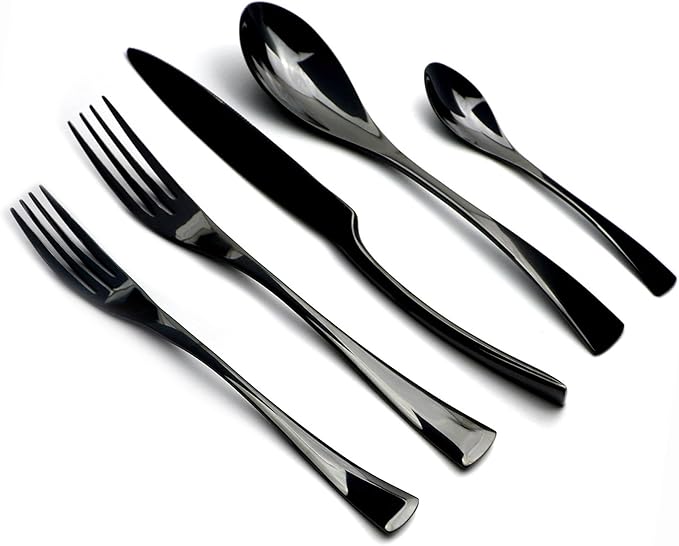 5-Piece 18/10 Stainless Steel Flatware Set Mirror Polishing Black, Serive for 1