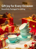 Sweese 6 Ounce Cappuccino Cups with Saucers, Porcelain Double Espresso Cups Set of 6 - Hot Assorted Colors