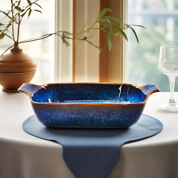 Ceramics Au Gratin baking Dishes Set of 2, Baking Tray Bake ware, 12.3 oz Ramekins, for Pie Pan, Appetizer, Tart, Dessert, Quiche, Oven Small dish, individual dishes, Rectangular 9 Inch