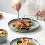 vancasso PLAYA Plates and Bowls Sets, 24 Pieces Light-Blue Dinnerware Sets for Kitchen, Reactive Glaze Dishes Set for 8, Dishwasher and Microwave Safe