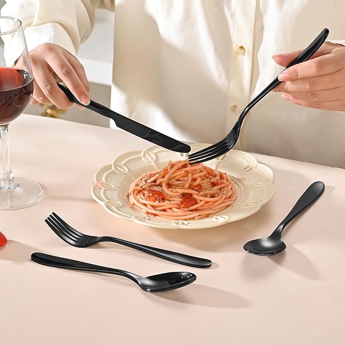 40-Piece Black Silverware Set, Flatware Set for 8, Food-Grade Stainless Steel Tableware Cutlery Set, Mirror Finished Utensil Sets for Home Restaurant, Forks Spoons and Knives Set, Dishwasher Safe