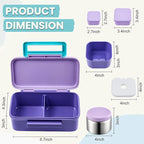 Kids Lunch Bento Box with Thermo Ice Pack Food Container with Insulated Lunch Bag, Insulated Water Bottle with Straw for Girls Boys, Purple