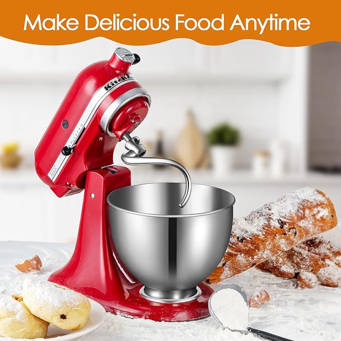 Stainless Steel Spiral Dough Hook Replacement for KitchenAid 4.5-5 Qt. Tilt-Head Stand Mixers.Accessories Compatible for Kitchen Aid K45, K45SS, KN15E1X, KSM75, KSM85PS, KSM88PSQ, KSM90 etc.