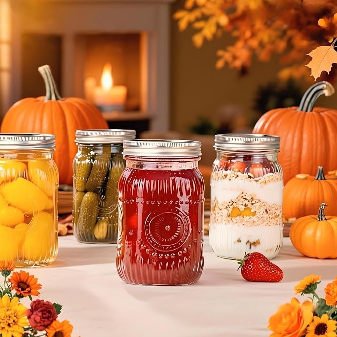 WELLIFE Wide Mouth Mason Jars, 6 Pcs Mason Jars 32 OZ for Preserving,Jam,Honey,Wedding Favors,Sauces,Meal Prep,Salad,Yogurt & Decor