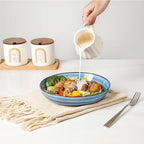 KitchenTour Large Pasta Bowls 34 oz, Ceramic Salad Serving Bowls Set of 6, 8.6 Inch Wide and Shallow for Soup- Dishwasher and Microwave Safe, Assorted Cool Colors