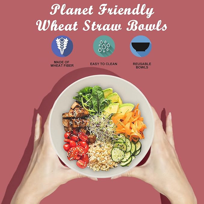 Wheat Straw Bowl Sets,6 PCS Unbreakable Cereal Bowl 36 OZ,Microwave and Dishwasher Safe Bowls,Soup Bowl Sets for Serving Soup,Oatmeal and Salad （Beige）