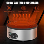 16" Commercial Electric Crepe Maker - 1500W Pancake Maker Griddle Nonstick Plate & Stainless Steel Round Base - Adjustable Temp Control 110V Electric Crepe Machine for Blintzes Eggs Bacon
