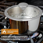 Woogim 304 Stainless Steel Saucepan with Ergonomic Curved Handle,Includes Glass Lid, Easy to Clean Non-stick Multipurpose Sauce Pot 2 Quart Perfect for Milk,Soups,and Sauces