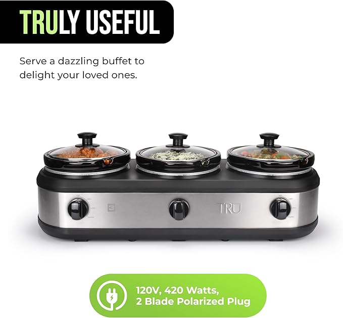 TRU Triple Buffet Server, Three 2-1/2-Quart Removable Inserts