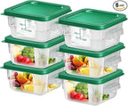 6 pcs 2qt Food Storage Containers with Lid, Square Clear Commercial Storage Containers with Handle and Scale for Food Storage in Home Kitchen & Dining (Green)