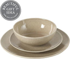 Gibson Elite Sandy Pines Stoneware Plates and Bowls Set - 12 Piece Reactive Glaze Dinnerware Set - Service for 4 - Dishwasher and Microwave Safe - Cream Taupe