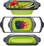 XL Large Kitchen Strainer by Comfify - Collapsible Silicone Over-The-Sink Colander with Extendable Handles - Use with Pasta, Fruit, Berries & Veggie - 6 Quart - Green