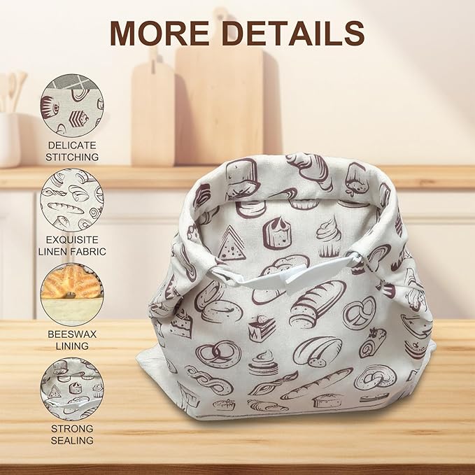 2 Pack Reusable Beeswax Bread Bags for Homemade Sourdough, Kitchen Baking Extra Large 13"x17" Food Storage Fresh Keeping Linen & Beeswax Bread Bags