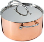 BergHOFF Vintage 5Pc Tri-Ply Copper 18/10 Stainless Steel Cookware Large Sized Set With Matching Lids, Polished, Long Ergonomic Shaped Handle, 3-layer Base, Gold