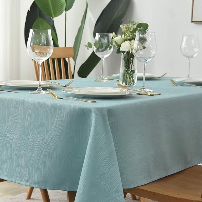maxmill Jacquard Tablecloth Swirl Design Water Resistance Antiwrinkle Spillproof Heavy Weight Soft Table Cloth for Buffet Banquet Parties Event Holiday Dinner Square 52 x 52 Inch Turquoise