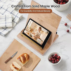 Cookbook Stand with Removable Cutting Board – Adjustable Recipe Book Holder, Charcuterie Board & Kitchen Serving Tray, Kitchen Counte Decor/Maple Wood